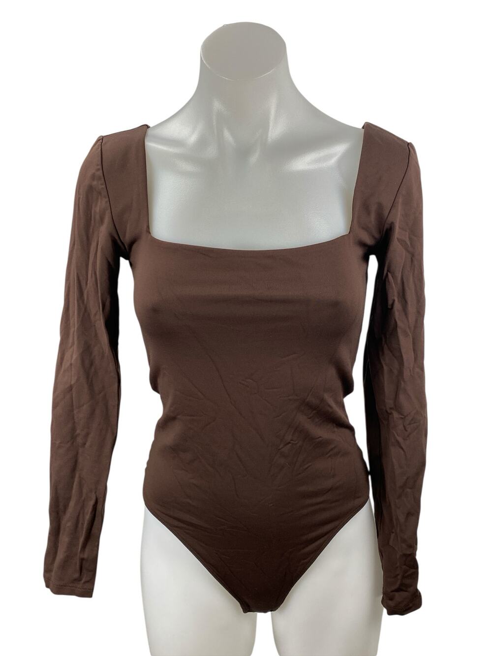 Aritzia Babaton Women's Brown Long Sleeve Square Neck Thong Bodysuit Size M